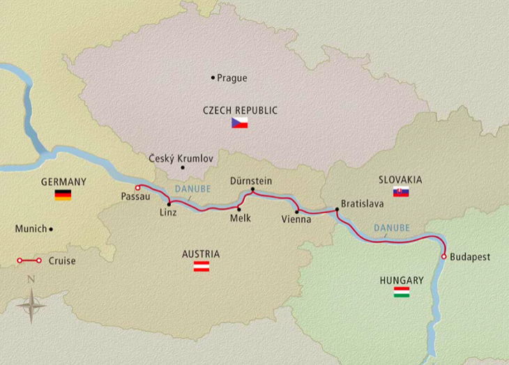What are some stops on river cruises on the Danube?