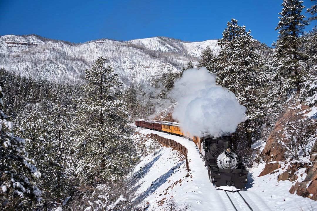 Winter train ride on Durango & Silverton Narrow Gauge Railroad, Colorado