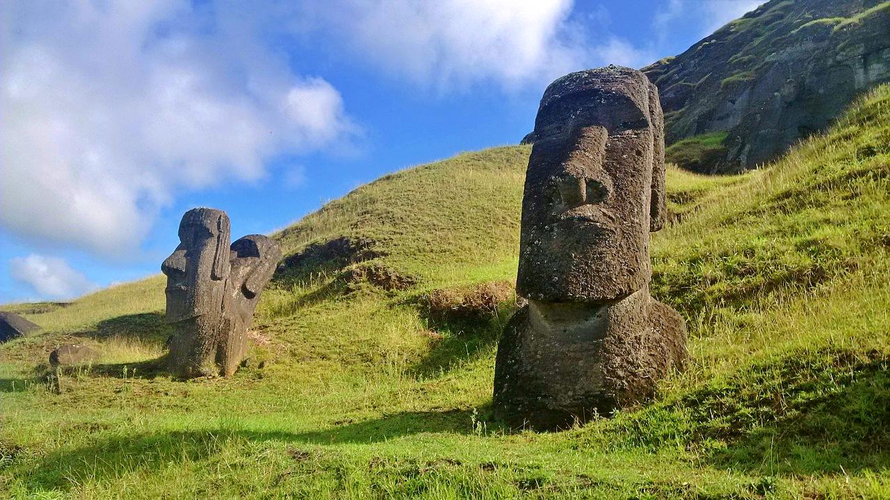 Easter Island Sacred Moai Damaged By Rano Raraku Volcano Fire