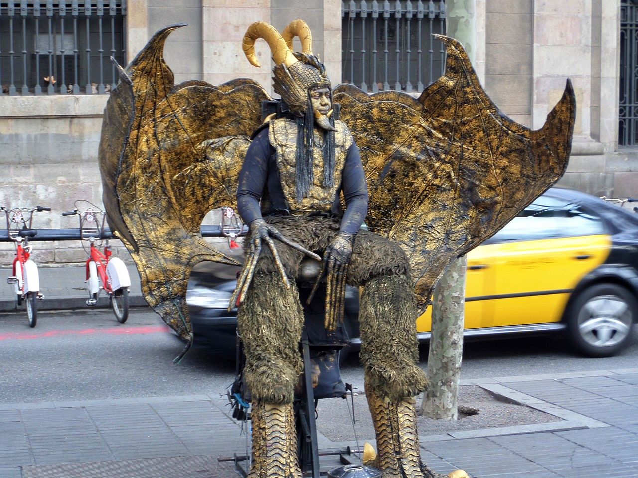 Human statue in La Rambla, Barcelona, Spain