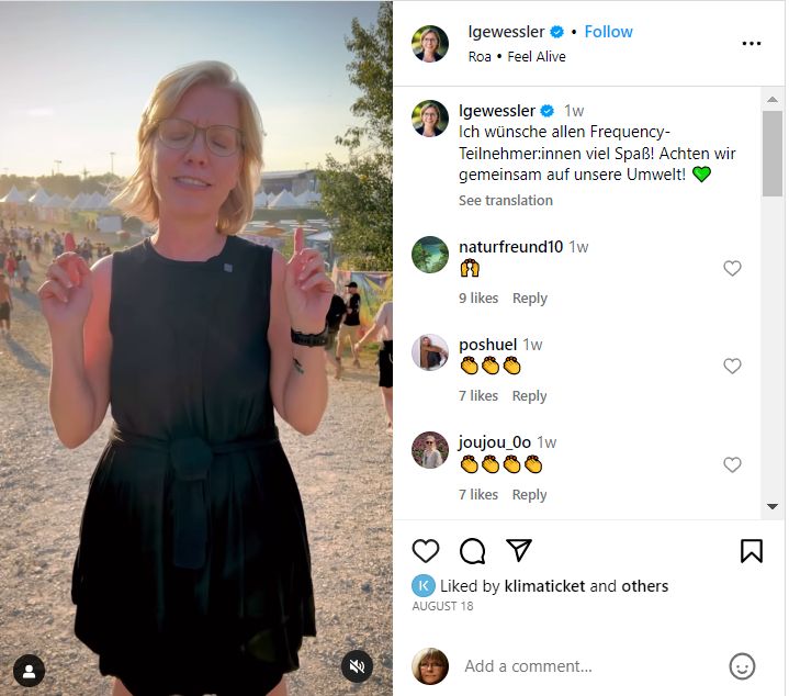 Austria’s Climate Minister Leonore Gewessler, support KlimaTicket campaign