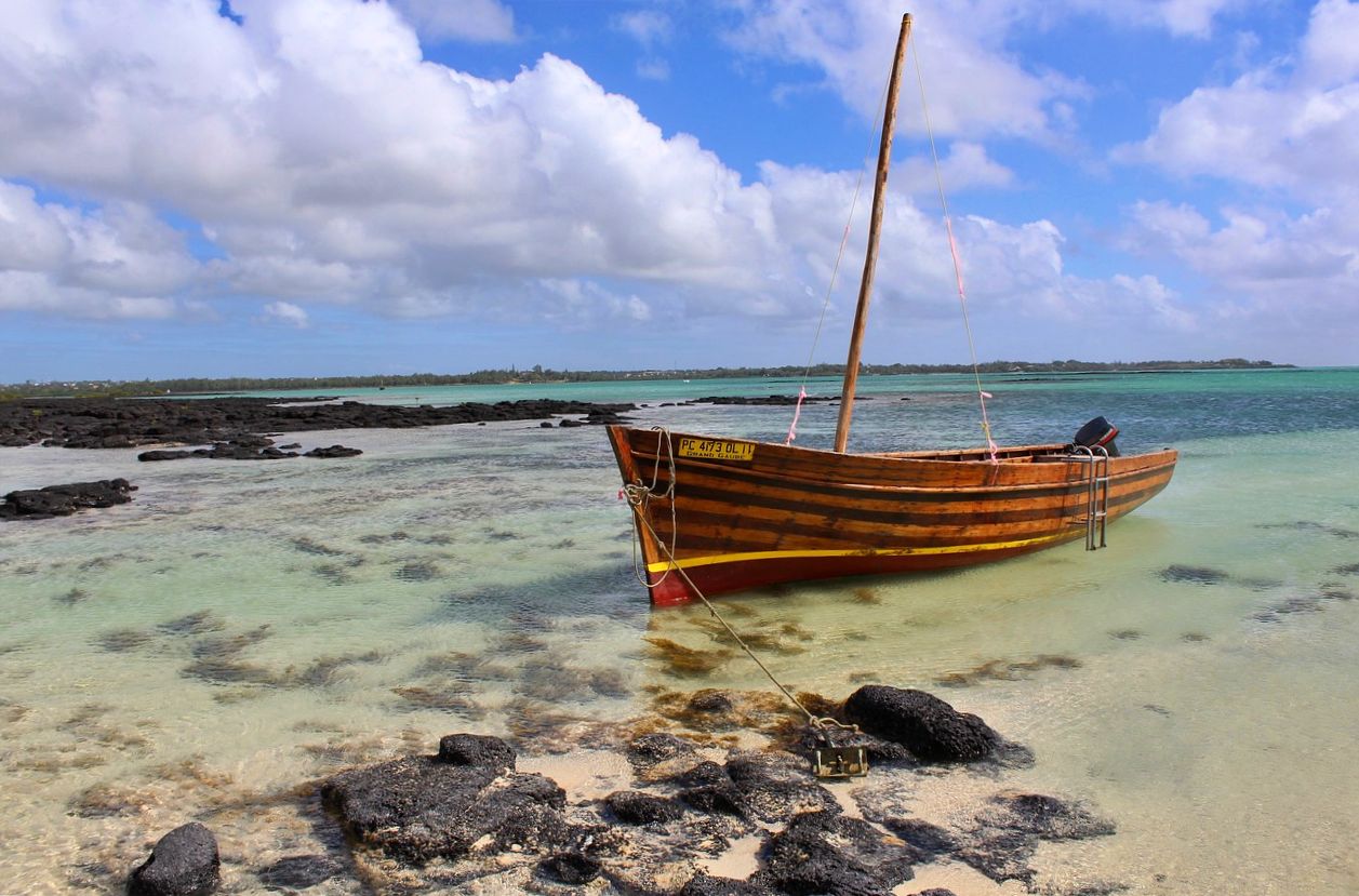 Boat on the beach in Mauritius, Africa
