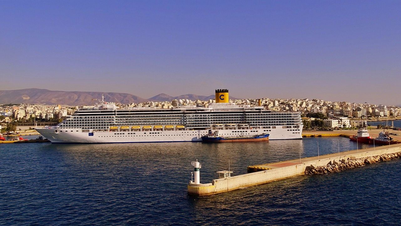 Mega cruise ship in Athens' Piraeus Port