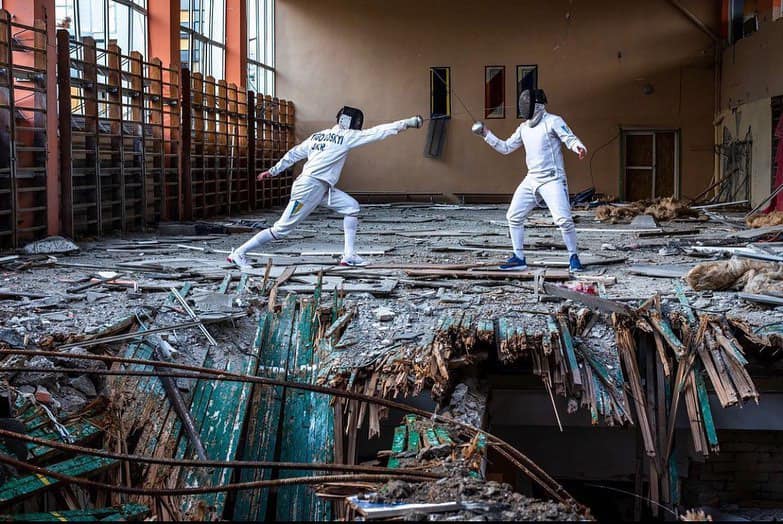 Fencing in a bombed building