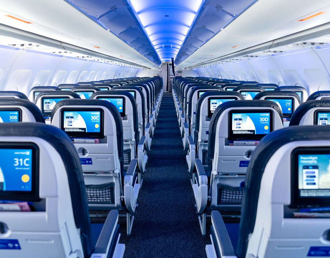 Cabin of United Airlines plane