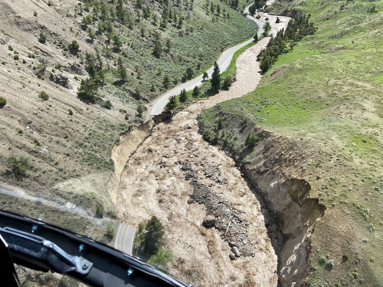 Damage to infrastructure from flooding in YellowstoneDamage to instrastructure from flooding in YellowstoneDamage to instrastructure from flooding in Yellowstone
